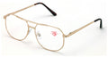 Metal Aviator Reading Glasses - Big Lens - Spring Hinge Square Reader Gold Gun - Vision World