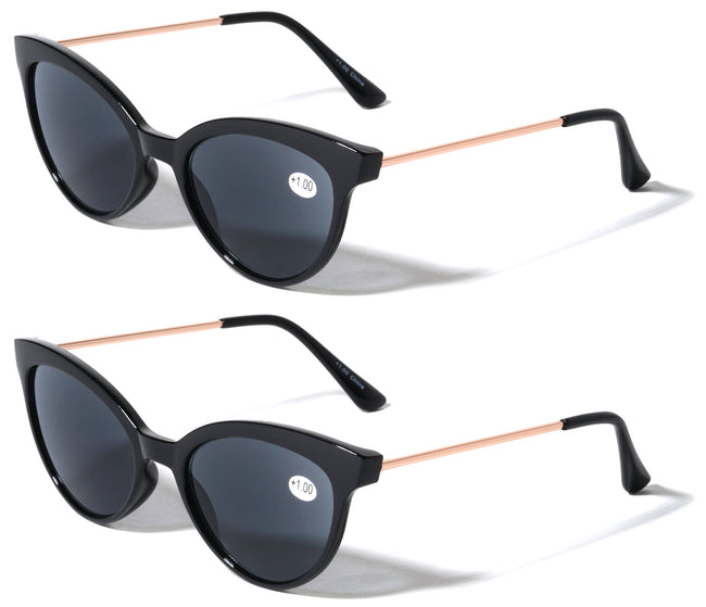 2 Pairs Women Outdoor Reading Sunglasses Full Tinted Reader Glasses Cateye