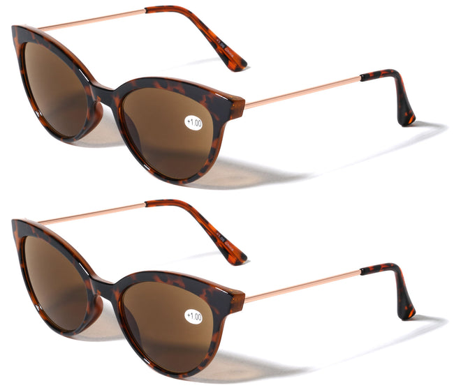 2 Pairs Women Outdoor Reading Sunglasses Full Tinted Reader Glasses Cateye