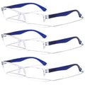 3 Pairs Rectangular Half Rim Reading Glasses - Simple Classic Clear Lens Reader - Vision World