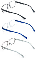 3 Pairs Men Metal Lightweight Reading Glasses - TR90 Temple Square Reader Clear