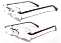 2 Pairs Premium Rimless Rectangular Anti-Blue Reading Glasses Clear Lens Reader
