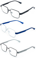 3 Pairs Men Metal Lightweight Reading Glasses - TR90 Temple Square Reader Clear