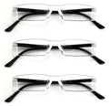 3 Pairs Small Rectangular Reading Glasses - Unisex Lightweight Spring Hinge - Vision World