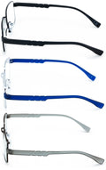 3 Pairs Men Metal Lightweight Reading Glasses - TR90 Temple Square Reader Clear