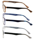 3 Pairs Comfortable Spring Hinge Readers - Clear Lens Rectangle Reading Glasses