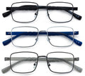 3 Pairs Men Metal Lightweight Reading Glasses - TR90 Temple Square Reader Clear