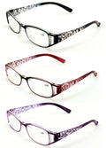 3 Pairs Women Rectangular Floral Readers - Fashion Reading Glasses Flower Bulk - Vision World