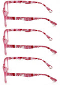 3 Pairs Women Pink Camouflage Rectangular Reading Glasses - Clear Lens Reader