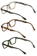 3 Pairs Men Camouflage Reading Glasses - Comfortable Rectangular Clear Readers
