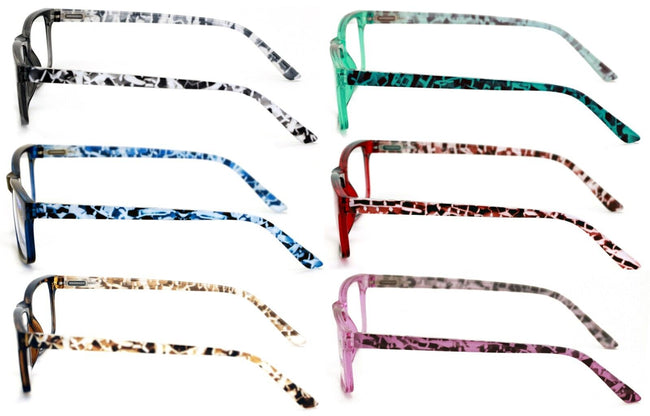 6 Pairs Lightweight Spring Hinge Tile Design Rectangular Reading Glasses - 7014 - Vision World