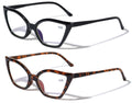 2 Pairs Women Pointed Tip Cat Eye Anti-Blue Reading Glasses - Clear Lens UV COMP