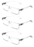 3 Pairs Modern Rectangular Reading Glasses - Spring Hinge Reader - Men Women New