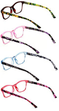 4 Pairs Women Neon Floral Reading Glasses Lightweight Wide Fitment Reader ZT109