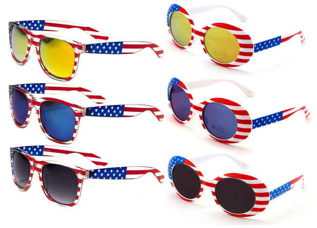 6 Pairs Of USA American Flag Print Sunglasses - Patriotic - Sun Protection