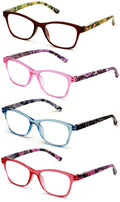 4 Pairs Women Neon Floral Reading Glasses Lightweight Wide Fitment Reader ZT109