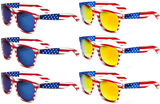 6 Pairs Of USA American Flag Print Sunglasses - Patriotic - Sun Protection