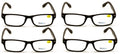 4 Pairs of simple rectangular blue blocker reading glasses - Anti Fatigue Reader