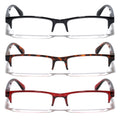 3 Pairs Rectangular Half Rim Reading Glasses - Simple Classic Clear Lens Reader - Vision World