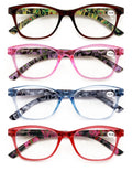 4 Pairs Women Neon Floral Reading Glasses Lightweight Wide Fitment Reader ZT109