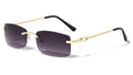 Rimless Gold Frame Sunglasses Slim Rectangular 100% UV Protection Men or Women - Vision World
