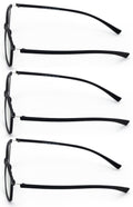 3 Pairs Men Lightweight TR90 Wide Fitment Reading Glasses With Extended Temple