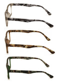 3 Pairs Men Camouflage Reading Glasses - Comfortable Rectangular Clear Readers