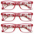 3 Pairs Women Pink Camouflage Rectangular Reading Glasses - Clear Lens Reader