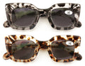 2 Pairs Women Outdoor Reading Sunglasses Oversized Full Lens Readers Square Cate