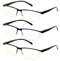 3 Pairs Black Rectangular Lightweight Clear Bifocal Reading Glasses Blue Blocker