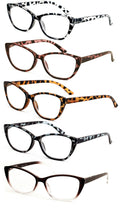 5 Pairs Women’s Fashion Cat-Eye Leopard Reading Glasses – Lightweight Frames RF1