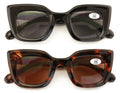 2 Pairs Women Outdoor Reading Sunglasses Oversized Full Lens Readers Square Cate