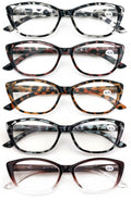 5 Pairs Women’s Fashion Cat-Eye Leopard Reading Glasses – Lightweight Frames RF1