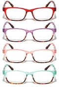 4 Pairs Women 2 Tone Colorful Translucent Tortoise Lightweight Reading Glasses
