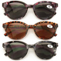 3 Pairs Women Leopard Print Fully Magnified Round Sunglasses Reader Spring Hinge