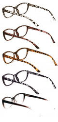5 Pairs Women’s Fashion Cat-Eye Leopard Reading Glasses – Lightweight Frames RF1