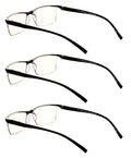 3 Pairs Black Rectangular Lightweight Clear Bifocal Reading Glasses Blue Blocker