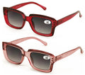 2 Pairs Women Outdoor Reading Sunglasses Rectangular Full Lens Readers Gradient