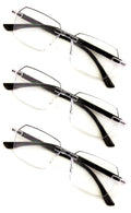 3 Pairs of Rimless Hexagon lightly tinted anti-blue reading glasses - UV Protect
