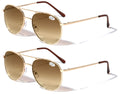 2 Pairs Classic Tear Drop Metal Reading Sunglasses - UV Protection Tinted Reader