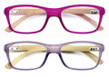 2 Pairs Geniune Bamboo Women Reading Glasses - Fun Color Clear Lens Reader 7015