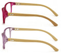 2 Pairs Geniune Bamboo Women Reading Glasses - Fun Color Clear Lens Reader 7015
