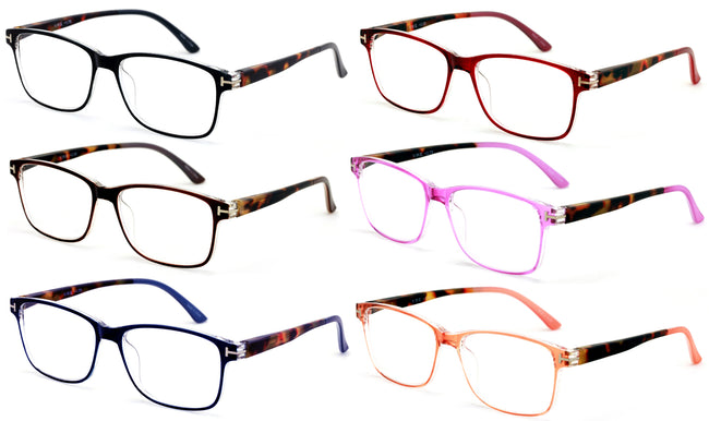 6 Pairs Women Fashion Reading Glasses - Lightweight Clear Lens Reader Torto 7018 - Vision World