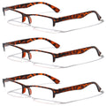 3 Pairs Rectangular Half Rim Reading Glasses - Simple Classic Clear Lens Reader - Vision World