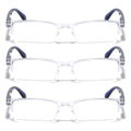 3 Pairs Rectangular Half Rim Reading Glasses - Simple Classic Clear Lens Reader - Vision World