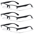 3 Pairs Rectangular Half Rim Reading Glasses - Simple Classic Clear Lens Reader - Vision World