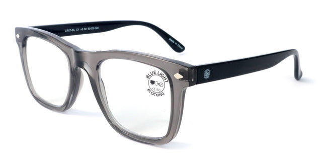 Men Square Blue Blocker Reading Glasses - AR Coating - Anti-Scratch Clear Reader