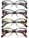 4-Pack Women’s Cat Eye Reading Glasses – Trendy Marbled Frame Readers Clear Lens