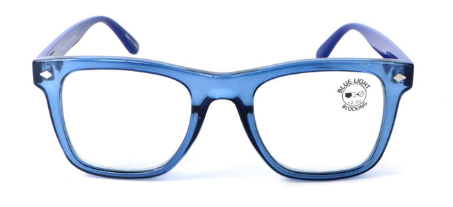 Men Square Blue Blocker Reading Glasses - AR Coating - Anti-Scratch Clear Reader