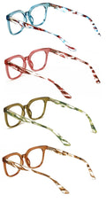 4-Pack Women’s Stylish Square Reading Glasses – Colorful Marbled Temples Reader